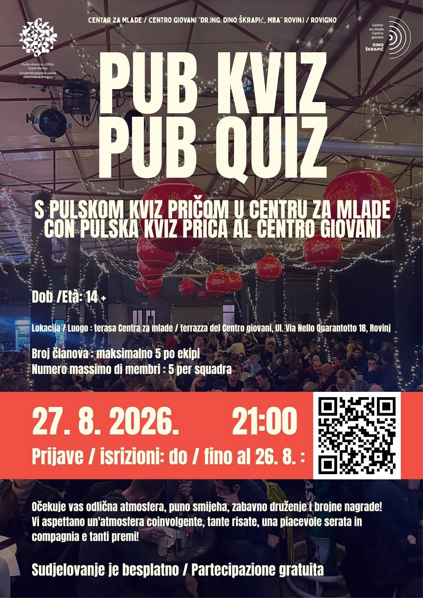 Pub-Quiz mit Pulska kviz priča im Jugendzentrum (Rovinj)