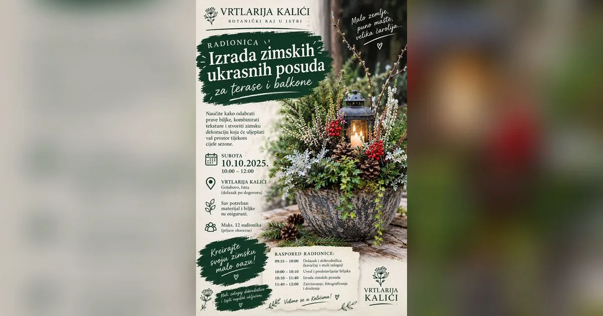 Radionica izrade zimskih ukrasnih posuda – Vrtlarija Kalići