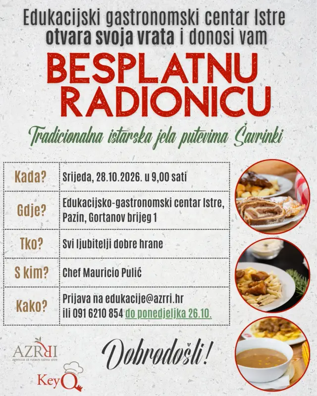 Besplatna radionica: Tradicionalna istarska jela putevima Šavrinki
